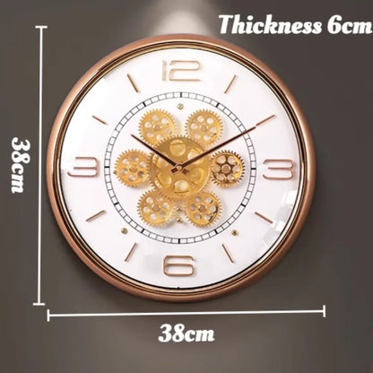 Luxury Round Silent Wall Clocks Creative Gear Rotate Big-numbers Living Room Wall Clock Metal Pointer Vintage Simple Home Decor