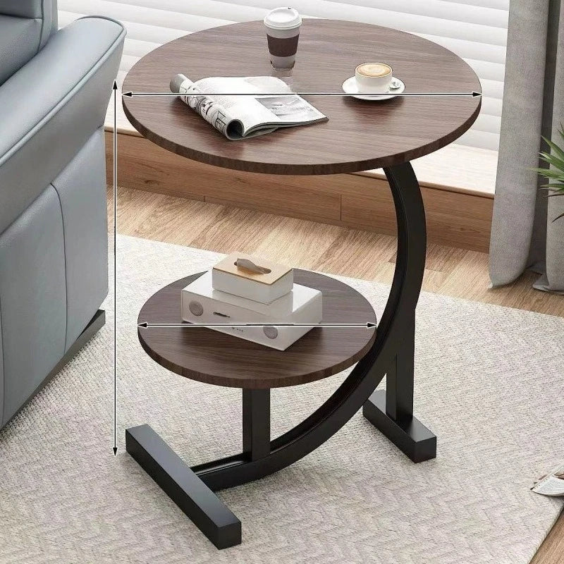 Round Edge Coffee Table with Double Shelf – view 11, modern home furniture