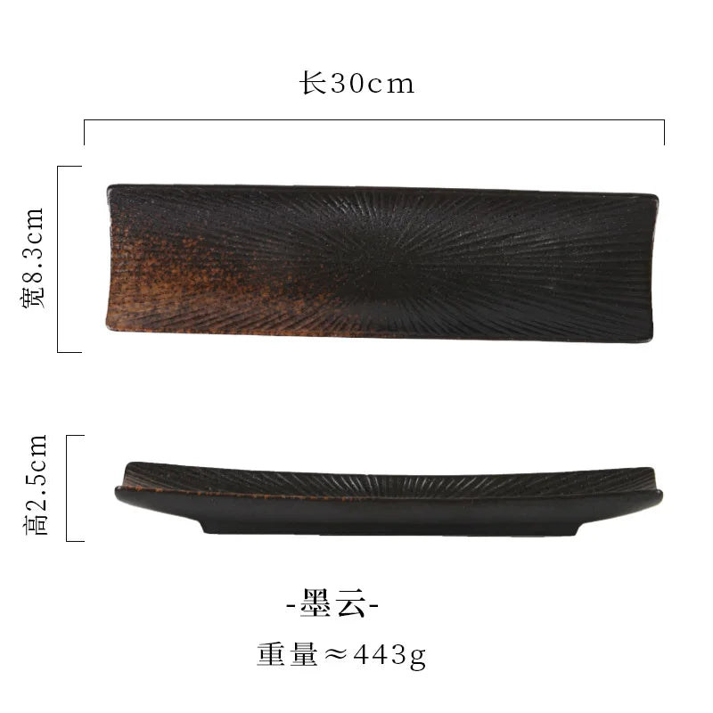 border sushi  Japanese ceramic tableware, Western cuisine ,creative autumn knife fish  boat shaped vegetable  rectangular plates
