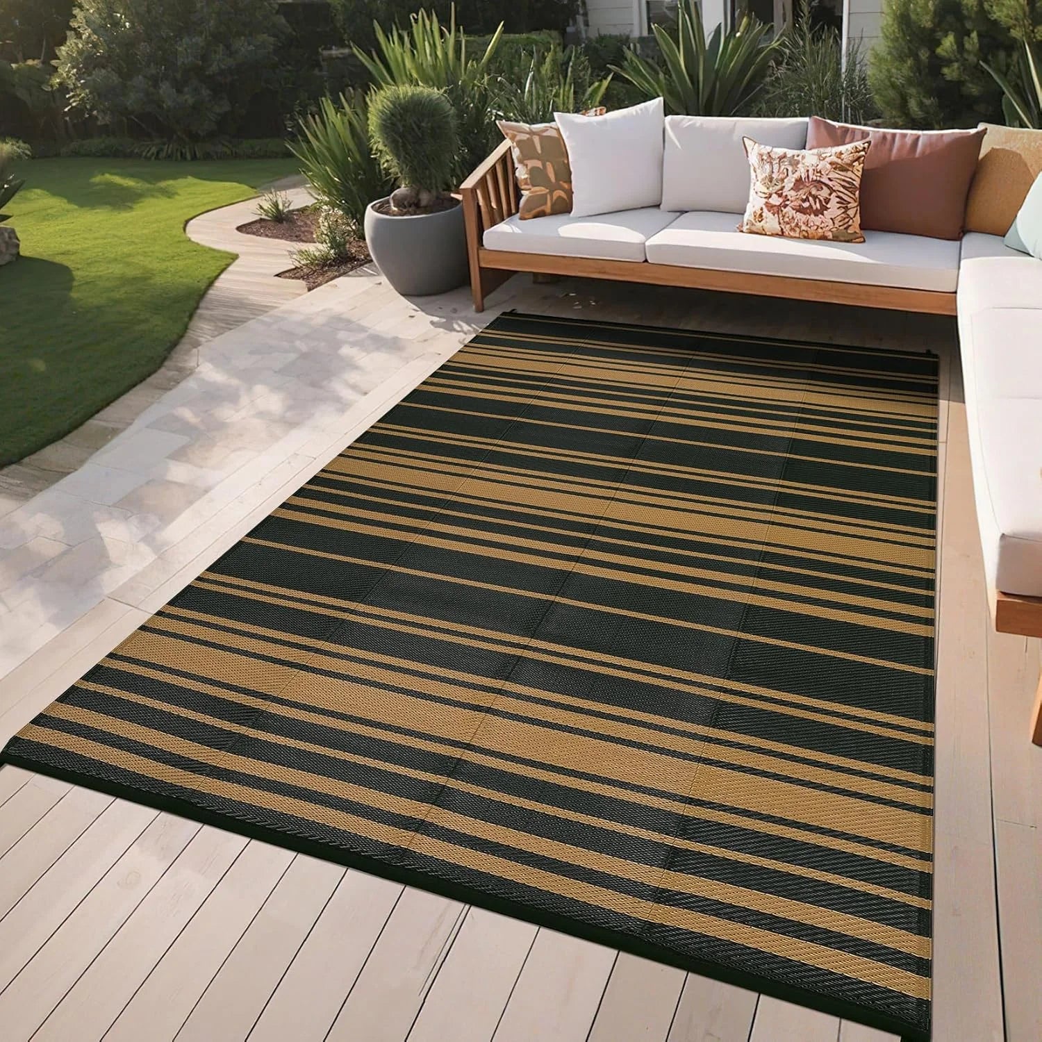 VIKAMA Waterproof Portable Garden Outdoor Rug Double-Sided Outdoor Carpet Camping Caravan Mat Modern Checkered Outdoor Rug
