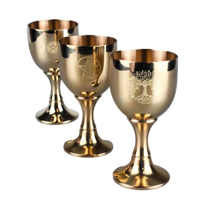 Wicca Copper Chalice - Life Tree Water Blessing Ritual w/ Pentagram & Tarot Details - Handcrafted Jewish New Year Wine Goblet