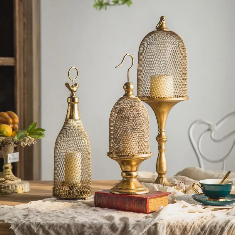 Retro European Candlestick Iron Art Golden Homestay Light Luxury Candlestick Terrace Restaurant Romantic Decoration Ornament