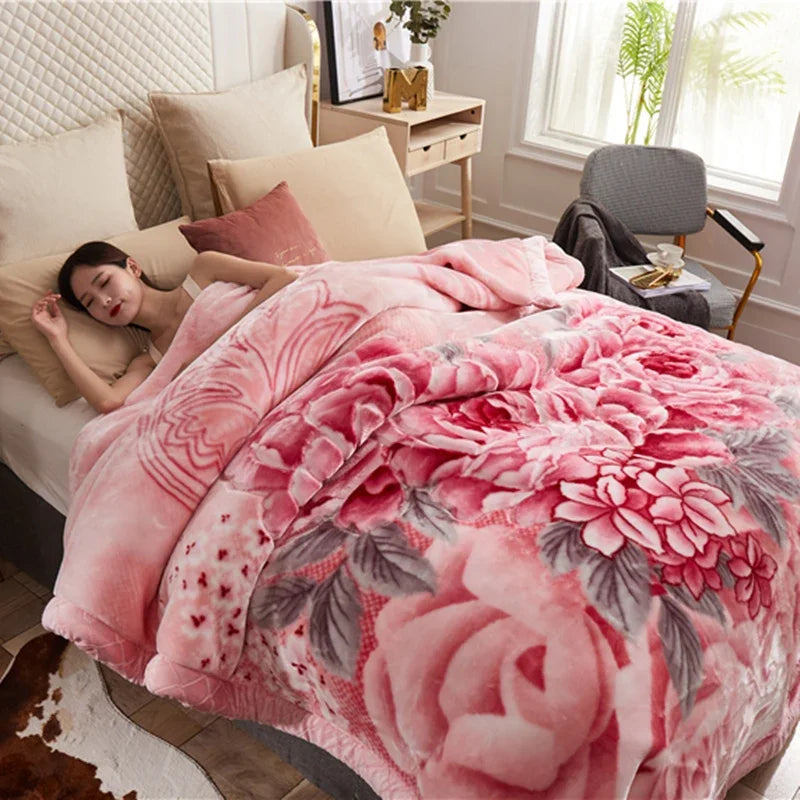 Double layers Raschel Mink Blankets Spring Winter Soft Warm Faux Fur Throw Blankets Heavy Fluffy Weighted Blankets