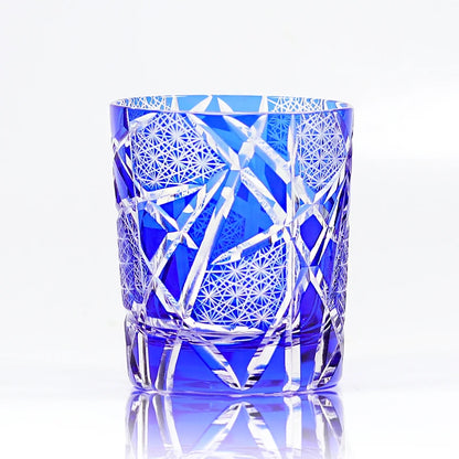 Japanese Royal Special Retro Wine Tumbler, Hand Cut, Flashing Lightning Design, Amber Whiskey Glass, High End Gift Box, Edo Kiri