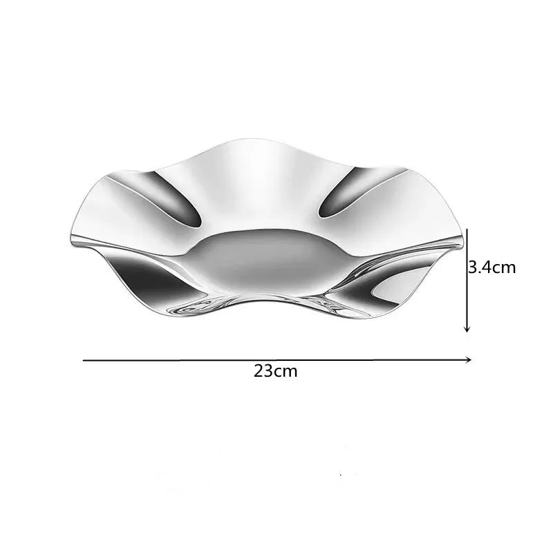 Deluxe Silver Stainless Steel Fruit Tray, Wavy Art Tray, Living Room Table Storage Box, Stainless Steel Decorative Tableware