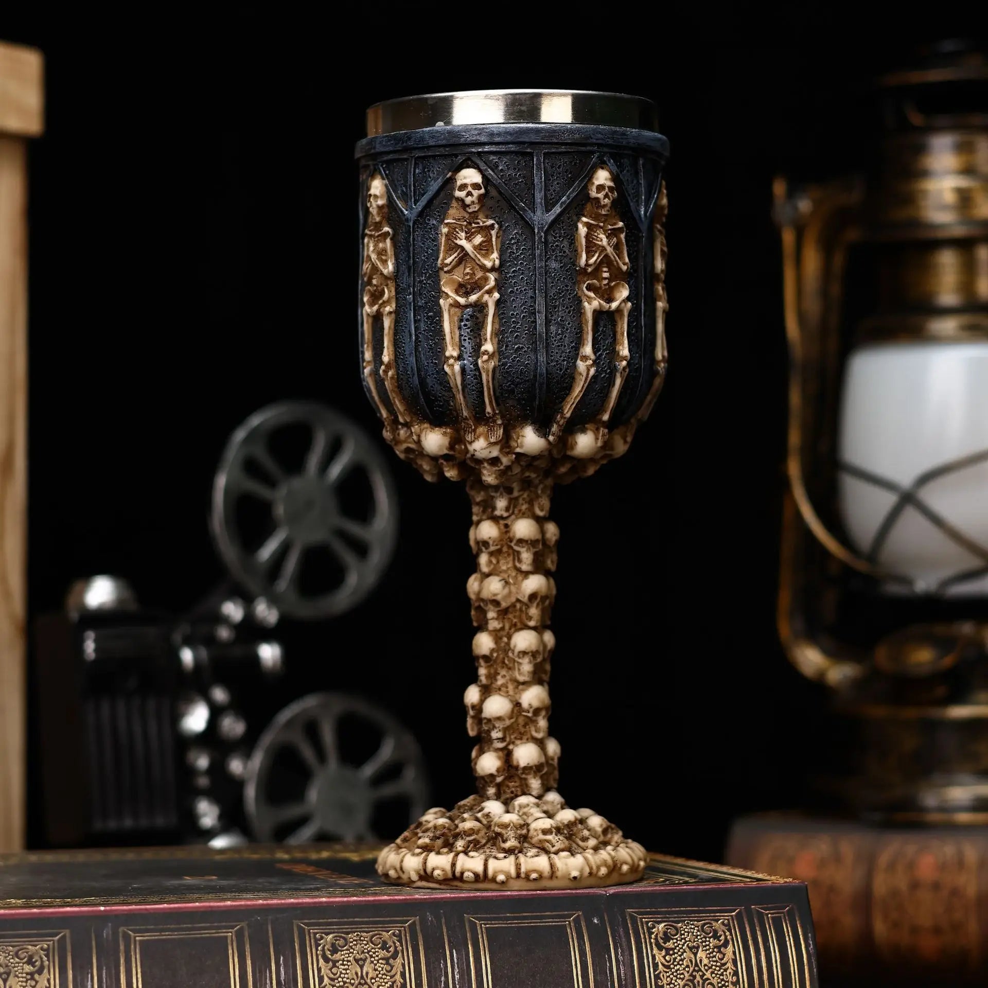 Silver Skull Goblet Stainless Steel Insert 3D Retro Gothic Fantasy Skeleton Wine Glass Halloween Beer Mug and Cup Halloween Gift