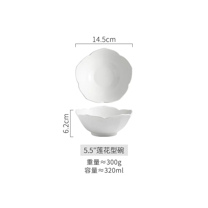 Chinese Lotus-like Ceramic Western Food Dish Household White Fruit Salad Bowl Dessert Plate Creative Restaurant Specialtableware