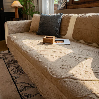 EIFLOY French Vintage Velvet  L Shape Sofa Cover, 3 Seater, Soft Plush Couch Slip Covers, Non Slip Quilted Furniture Protectors