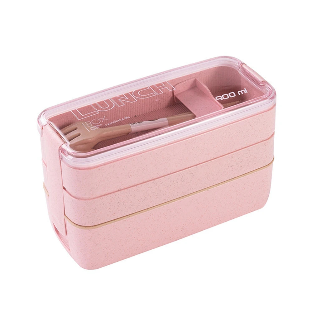 Y51A-Portable Bento Box, 3-Layers Lunch Box, 900ML Wheat Straw Dinnerware Food Storage Container Green Durable 11.2 X 8.2 X 18.5