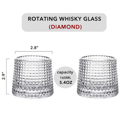 Spinning Whiskey Glass Whiskey Tumblers, Old Fashioned Scotch & Bourbon Glasses,Whisky Brandy Cups for Home Party Wine Glass