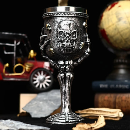 Silver Skull Goblet Stainless Steel Insert 3D Retro Gothic Fantasy Skeleton Wine Glass Halloween Beer Mug and Cup Halloween Gift