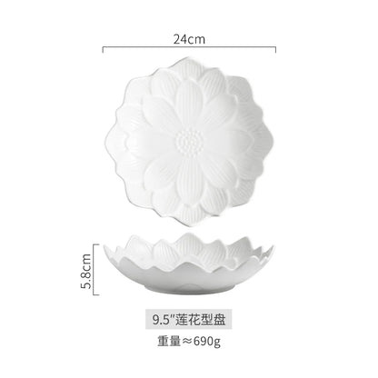 Chinese Lotus-like Ceramic Western Food Dish Household White Fruit Salad Bowl Dessert Plate Creative Restaurant Specialtableware