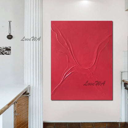 Abstract Art Textured Canvas Posters，Red Acrylic Artwork Palette Knife Oil Paintings Frameless Wall Picture For Living Room