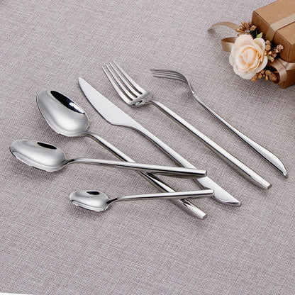 6/16/20/24/28Pcs Cutlery Set Stainless Steel 304 Tableware Mirror Sliver Dinner Set Western Knife Fork Spoon Elegant Flatware