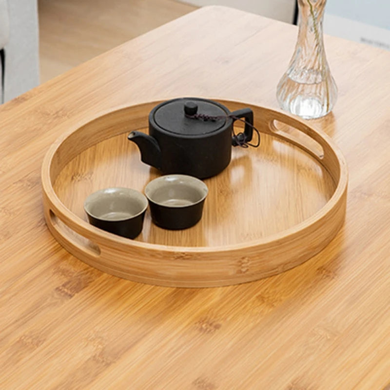 Wooden Round Serving Tray Decorative Bamboo Plate Tea Cup Food Dishes Storage Tray Drink Platter Plate Dinner Fruit Snack Trays