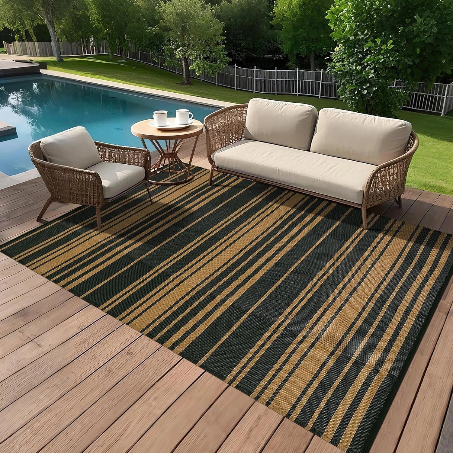 VIKAMA Waterproof Portable Garden Outdoor Rug Double-Sided Outdoor Carpet Camping Caravan Mat Modern Checkered Outdoor Rug
