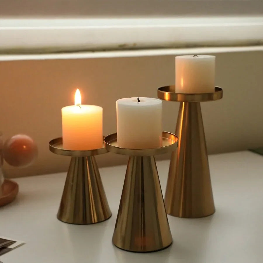 3pcs Copper-Plated Candlestick Set  Tea Candle Light Wedding Home Decoration Candlestick Set Table Decoration Candle Holder