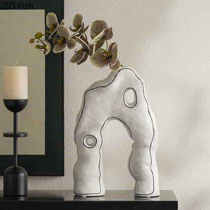 Creative Shape Hollow Ceramic Vase Table Decoration Artificial Flower Decorative Flowers Arrangement Vases Room Aesthetic Decor