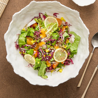 White Ceramic Tableware Fruit Salad Bowl Home-used High-quality Hotel Restaurant Creative Irregular Plate Sashimi Bowl