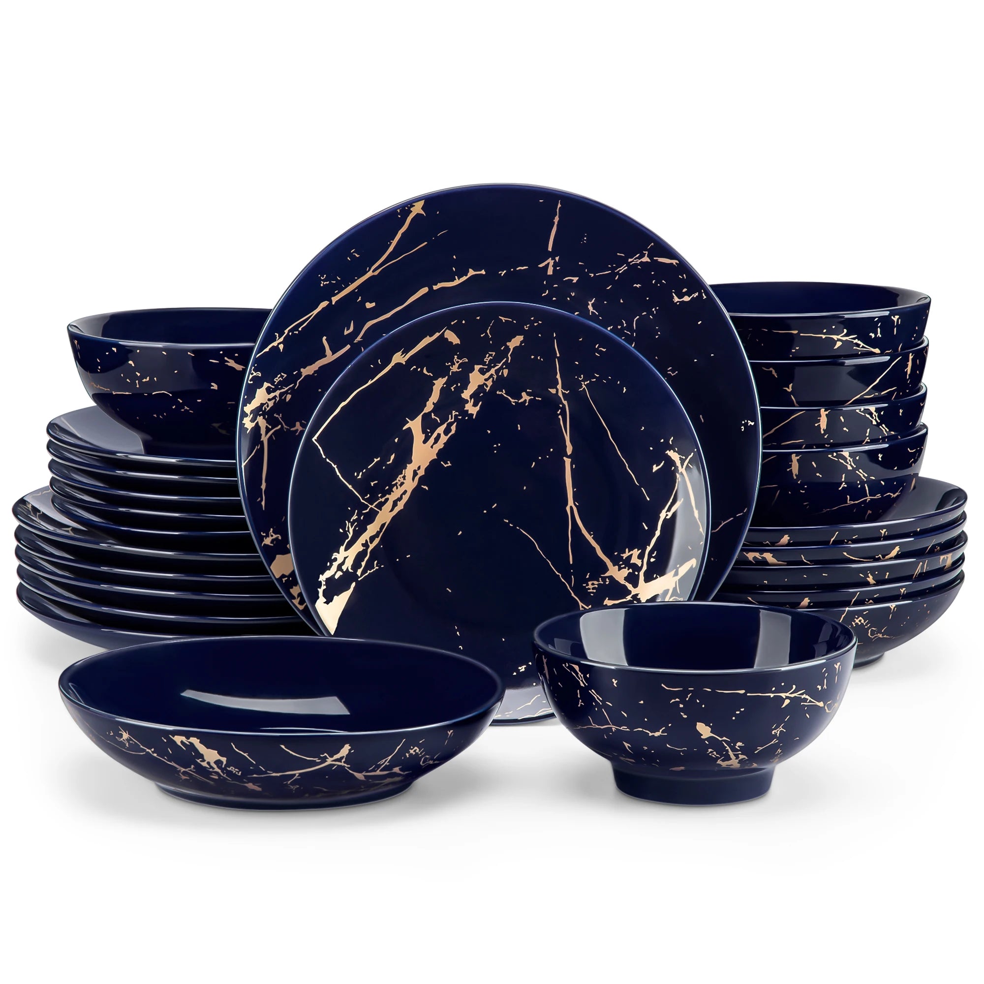 LOVECASA 24 Piece Gold Splash Glaze Dinnerware Sets Porcelain Plates Dinner Set with 6 PCS Dinner Plate/Dessert/Soup Plate/Bowl