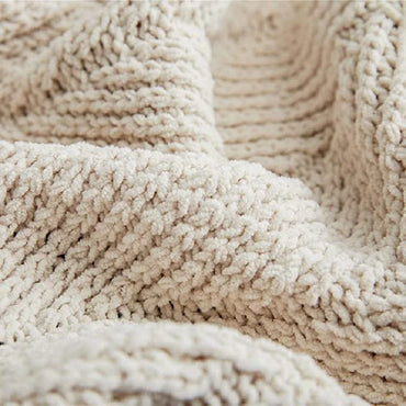 Inyahome-Fur Pom Pom Knitted Throw Blanket, Super Soft Warm Cozy Cable Knitted Nordic Blanket for Sofa and Couch, 51x63 Inch
