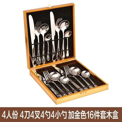 Steak Cutlery Western Food Tableware Set Stainless Steel Cutlery Spoon European Cutlery Full Set of 16 Gift Boxes