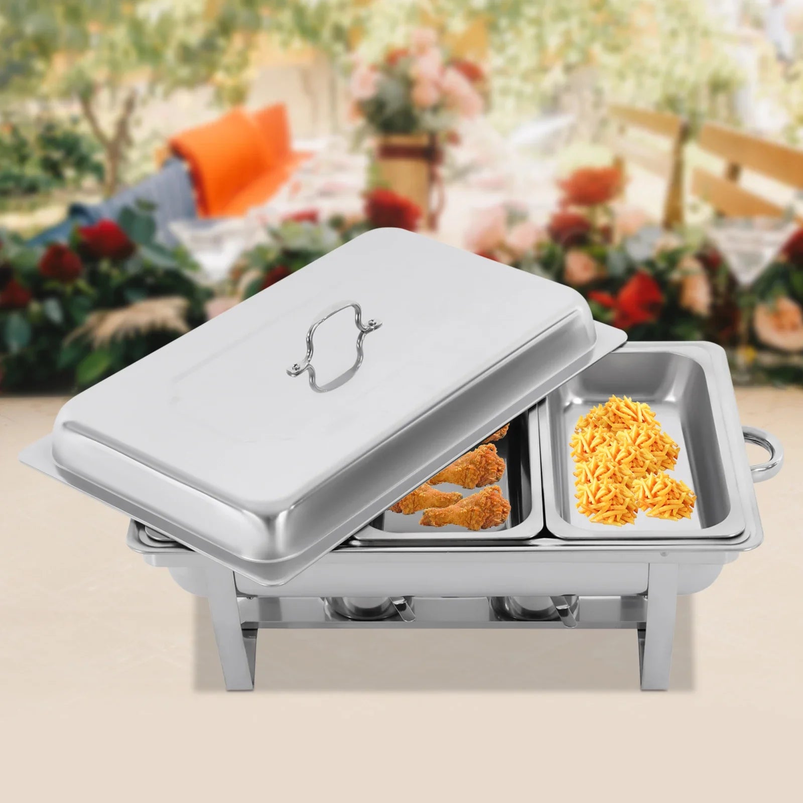 Chafing Dish Buffet Set,Gatherings Self-service Stove Food Plates,410 Stainless Steel Buffet Dishes Set,with 3 Food Compartments