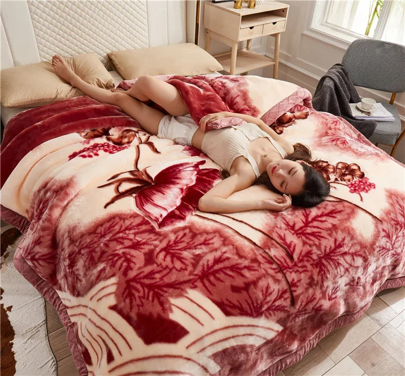 Double layers Raschel Mink Blankets Spring Winter Soft Warm Faux Fur Throw Blankets Heavy Fluffy Weighted Blankets