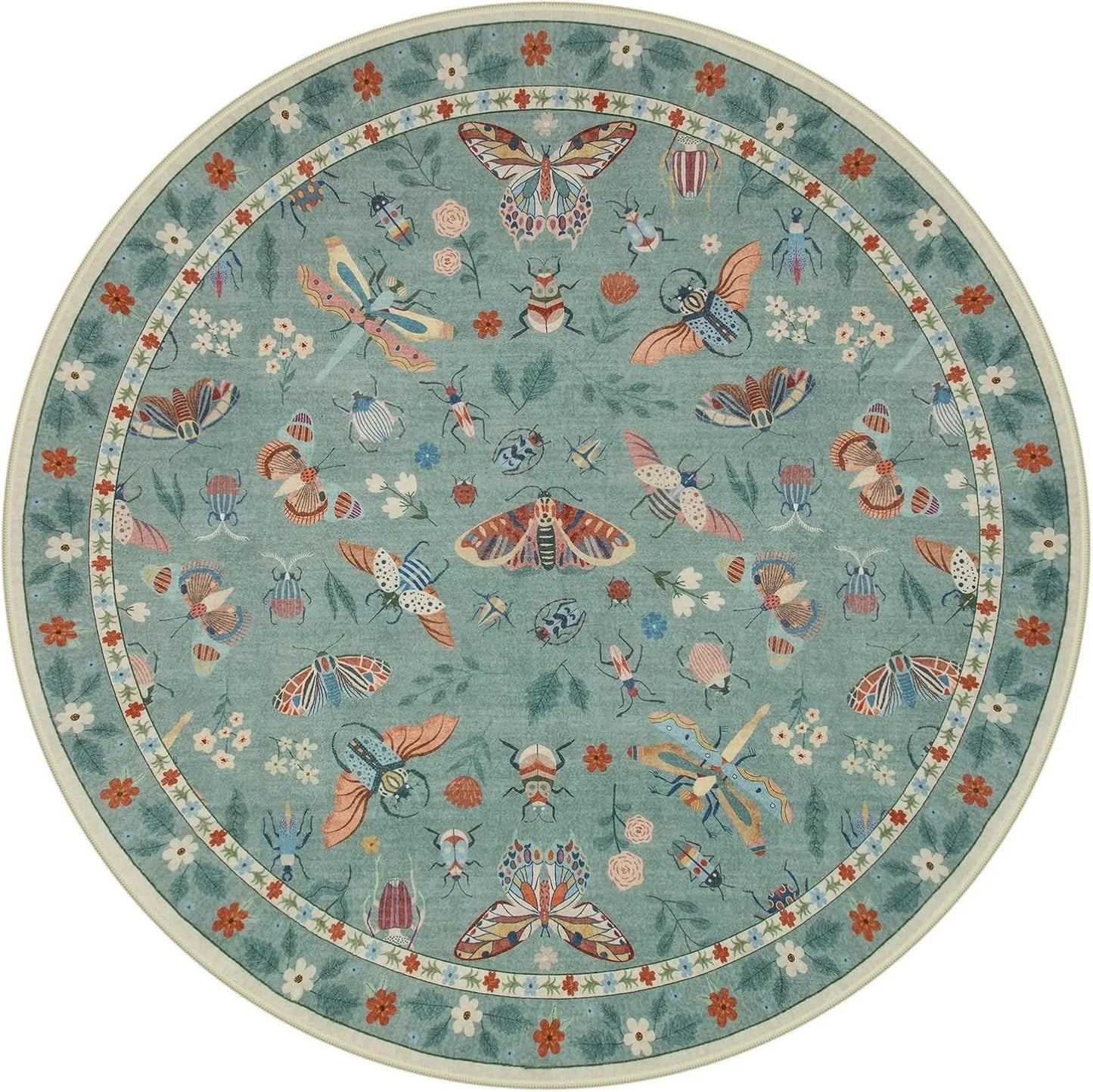 Round Living Room Carpet Green Insect Floral Carpets Home Decoration Rug for Bedroom Bedside Floor Mat Christmas Gifts 거실 카펫