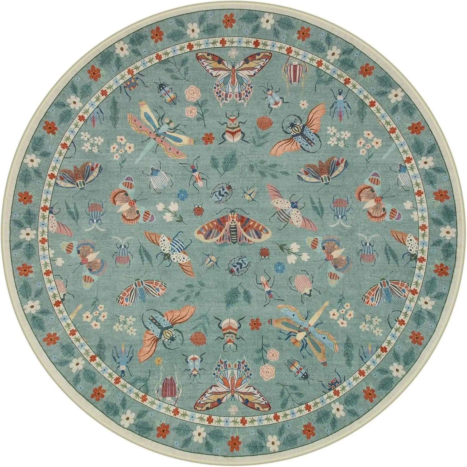 Round Living Room Carpet Green Insect Floral Carpets Home Decoration Rug for Bedroom Bedside Floor Mat Christmas Gifts 거실 카펫