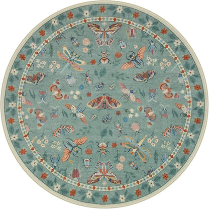 Round Living Room Carpet Green Insect Floral Carpets Home Decoration Rug for Bedroom Bedside Floor Mat Christmas Gifts 거실 카펫