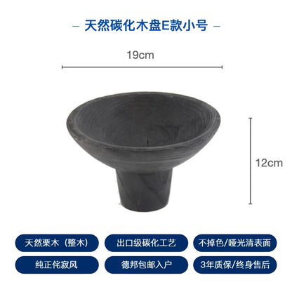 Wabi Sabi Charred Wood Tray Black Fruit Bowl Minimalist Display Platter for Hotel Rustic Storage Tray for Living Room Decoration
