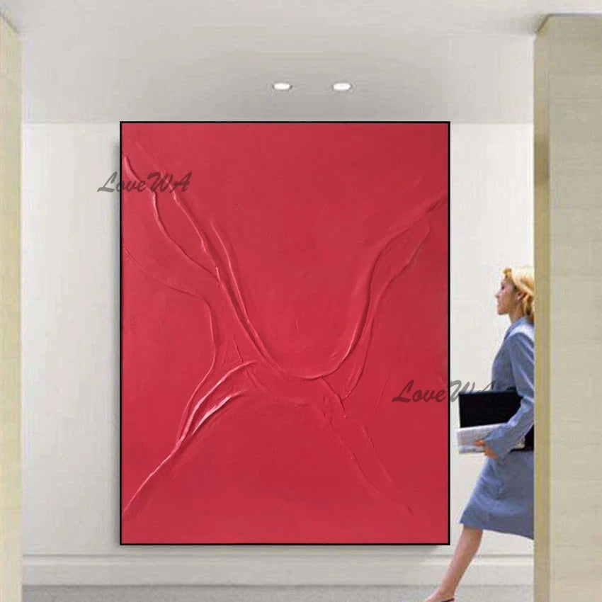 Abstract Art Textured Canvas Posters，Red Acrylic Artwork Palette Knife Oil Paintings Frameless Wall Picture For Living Room