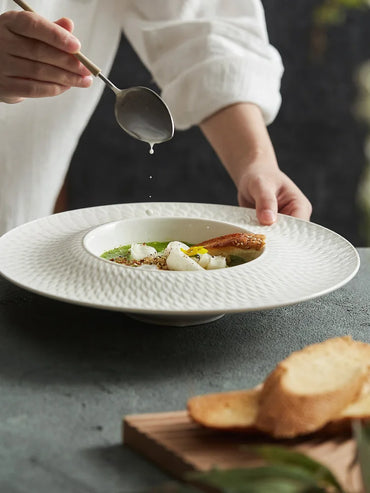 Hotel Embossed Ceramic Plate High Sense of Luxury Western Food Plate Pasta Plate Straw Hat Plate High Value Tableware Soup Plate