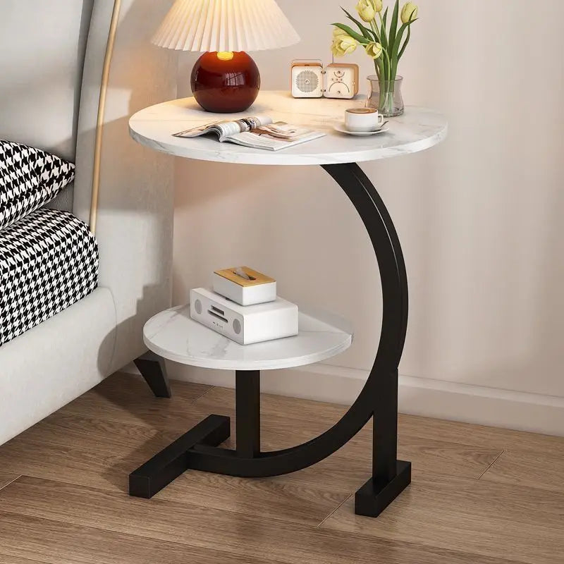 Round Edge Coffee Table with Double Shelf – view 3, modern home furniture