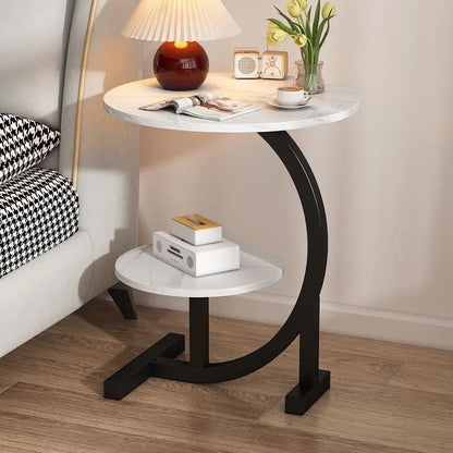 Round Edge Coffee Table with Double Shelf – view 3, modern home furniture