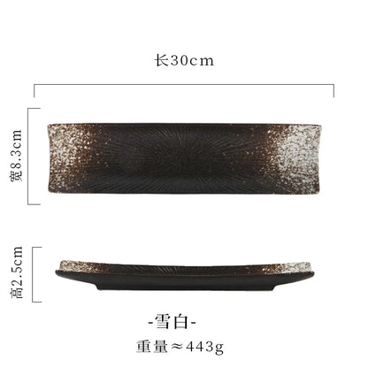 border sushi  Japanese ceramic tableware, Western cuisine ,creative autumn knife fish  boat shaped vegetable  rectangular plates