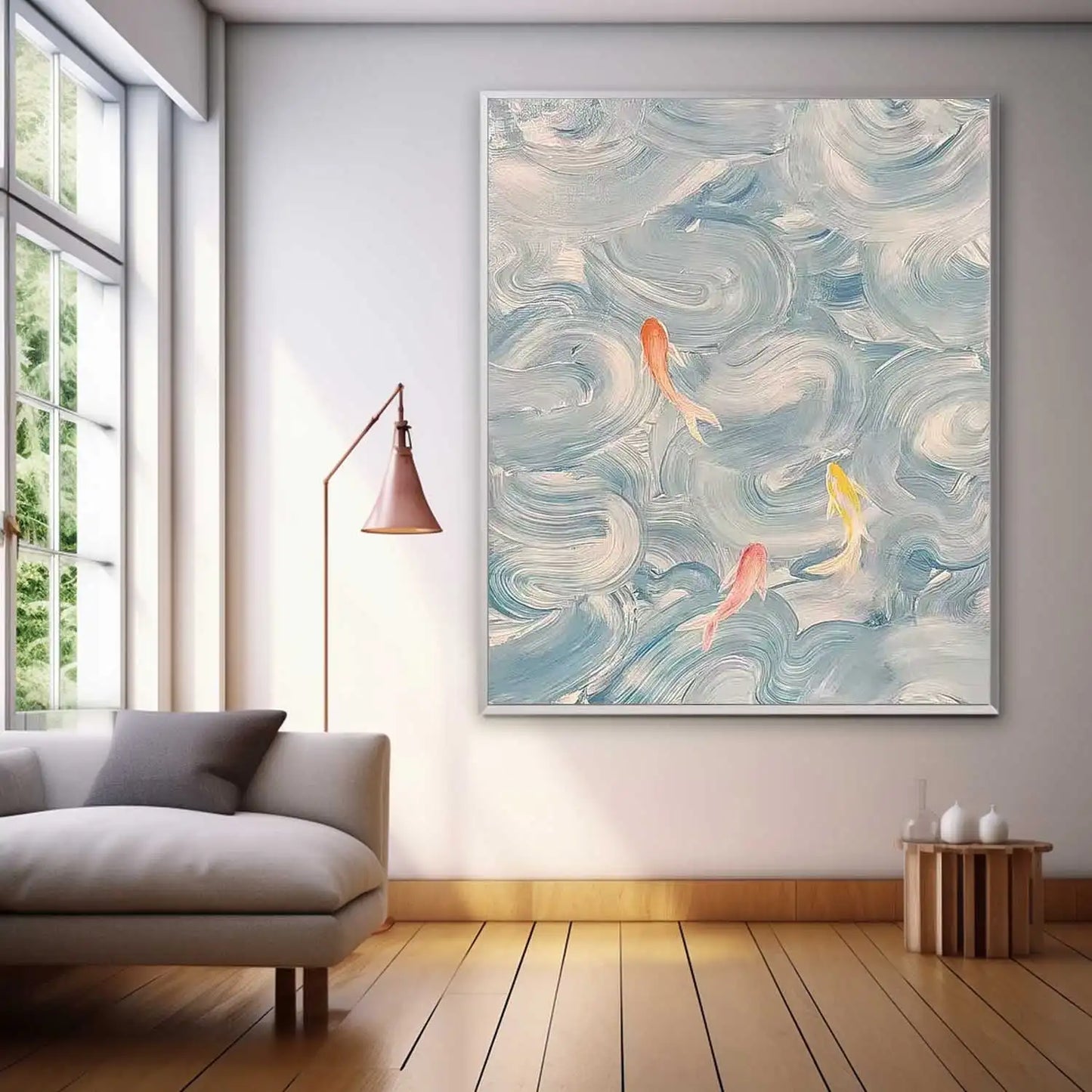 Chinese Fish Picture 100% Hand Painted Modern Abstract Oil Painting On Canvas Wall Art  For Living Room Home Decoration No Frame