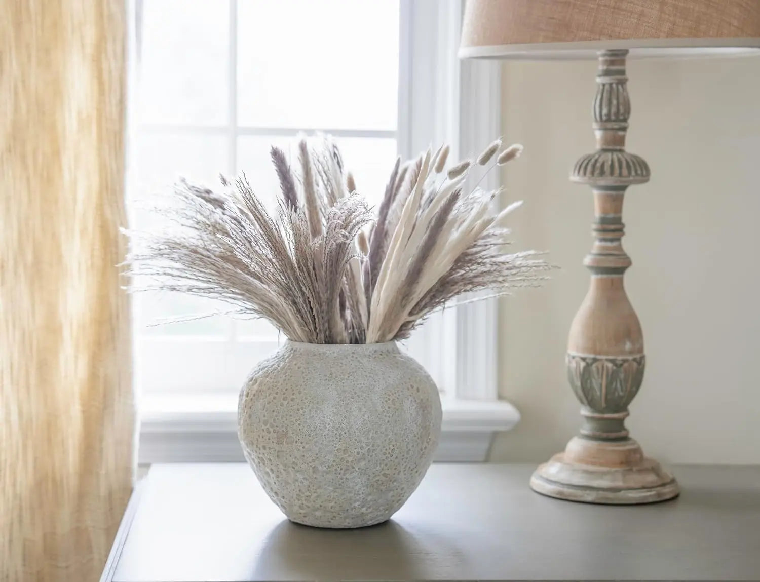 White Ceramic Vase Medium Textured Vase for Centerpieces, Kitchen, Living Room, Bedroom Decorative Gifts (8 x 8.5 x 8.5 inches)