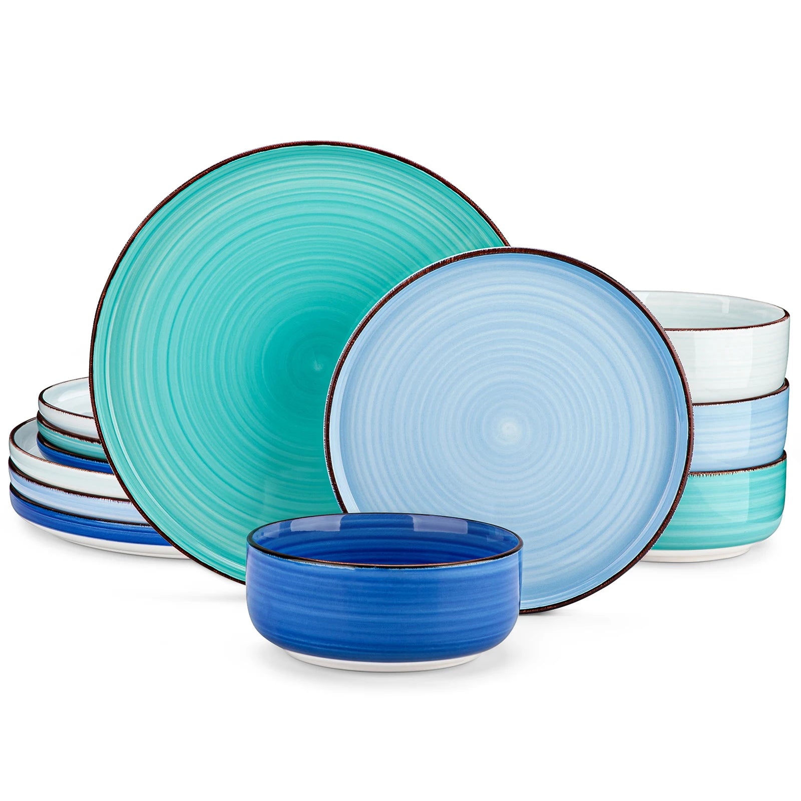 vancasso 12/18/24PCS Curved edge Dinnerware Set Color Handpainted Spirals Pattern 4/6PCS Dinner Plates/Dessert/Bowl/Soup Plates