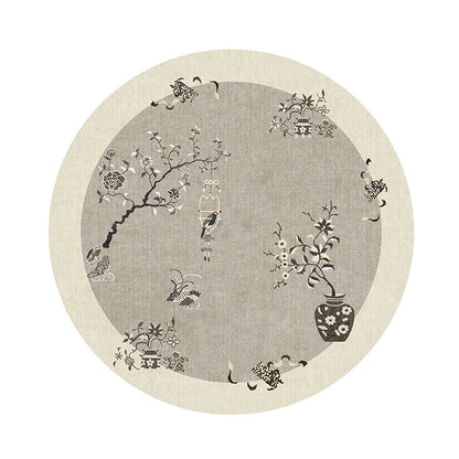 New Chinese Style Round Carpet Thickened Study Anti-slip Mat Light Luxury Carpets for Living Room Home Bedroom Decor Retro Rug