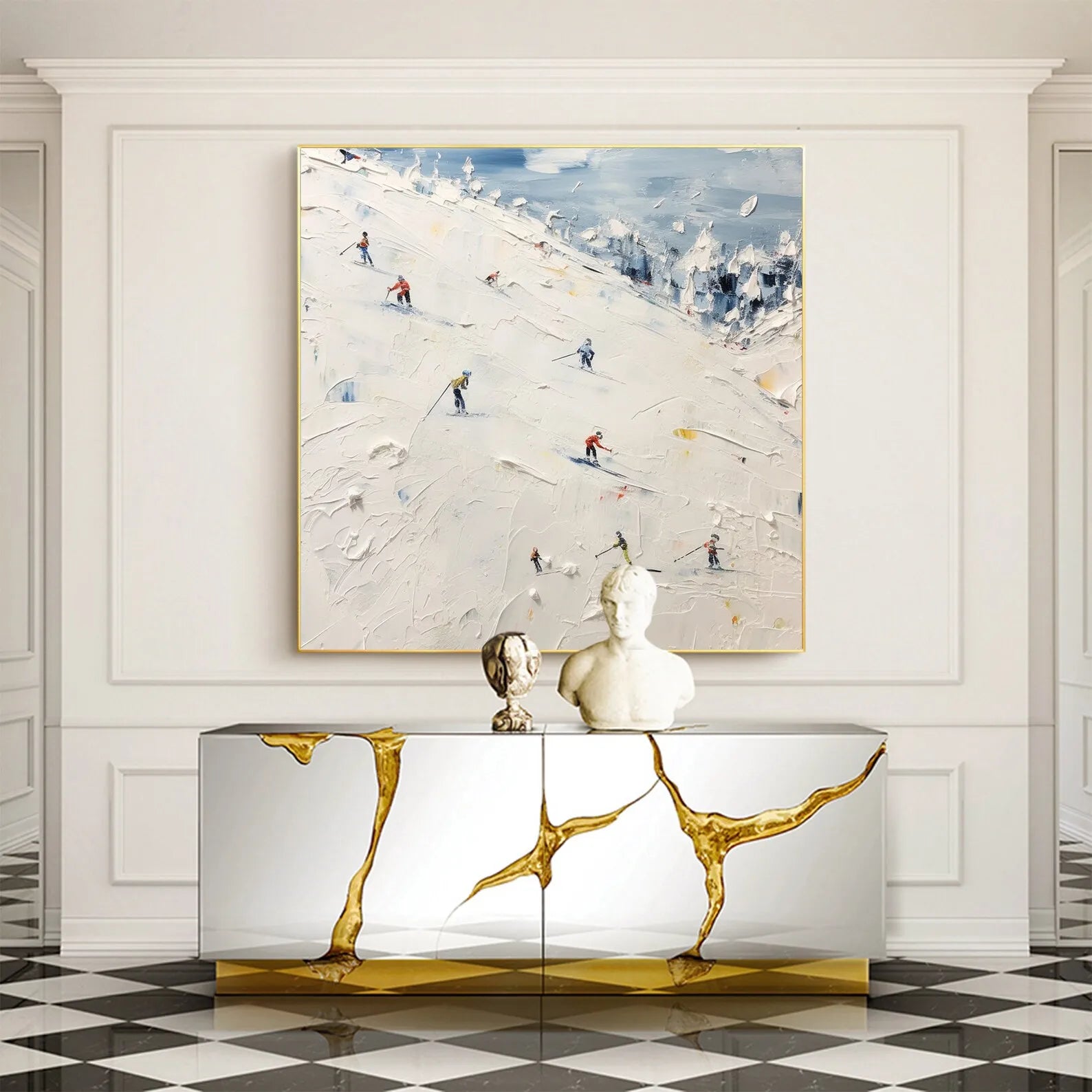 Thick Textured Knife Painted Skiing Landscape Painting 100% Handmade Abstract Oil Painting Canvas Wall Art For Home Decoration