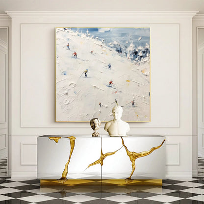 Thick Textured Knife Painted Skiing Landscape Painting 100% Handmade Abstract Oil Painting Canvas Wall Art For Home Decoration