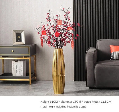 Nordic Ceramics Flower Vase for Entrance Light Luxury High-end Household Vase Large Electroplating Floor-standing Vase for Hotel