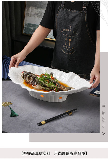 Large Irregular Fish Plate Household Cauldron Bowl Heating and Insulation Plate Ceramic Hotel Tableware Soup Plate