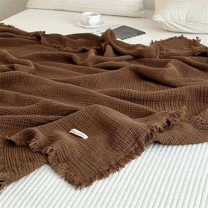 1pc Blanket 100% Cotton Sofa Towel Tassels Bed Linen Solid Color Shawl manta Skin-friendly Plaid Home Blankets