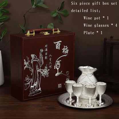 Baifu pure silver 99.9% nano electroplated silver wine set, creative wine glass and kettle set, creative home retro style wine
