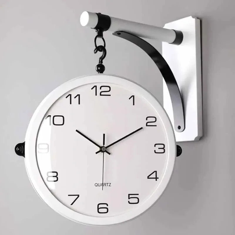 Luxury Wood Double Sided Wall Clocks Movement Silence 360° Rotatable Wall Clock Aesthetic Living Room Decoration Accessories