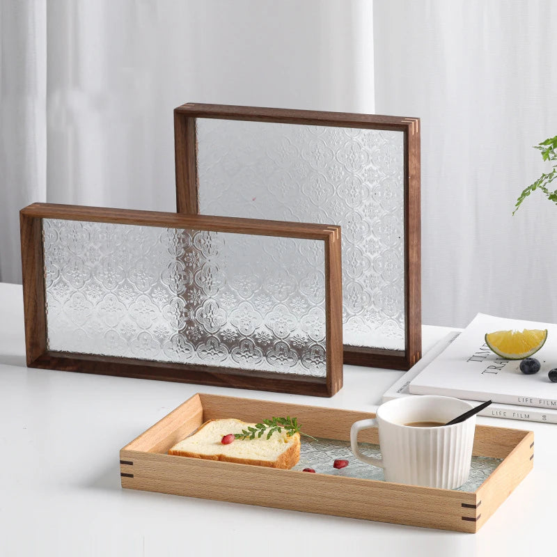 HeMu Vintage cherry-apple flower glass wooden tray tabletop decoration set aromatreatment tea sea reception tea tray