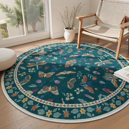 Round Living Room Carpet Green Insect Floral Carpets Home Decoration Rug for Bedroom Bedside Floor Mat Christmas Gifts 거실 카펫